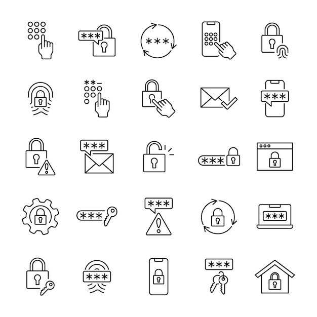 Password icon vector illustration Set of locks and keys on isolated background Login sign concept