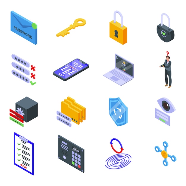 password recovery icons set. isometric set of password recovery  icons for web  isolated on white background