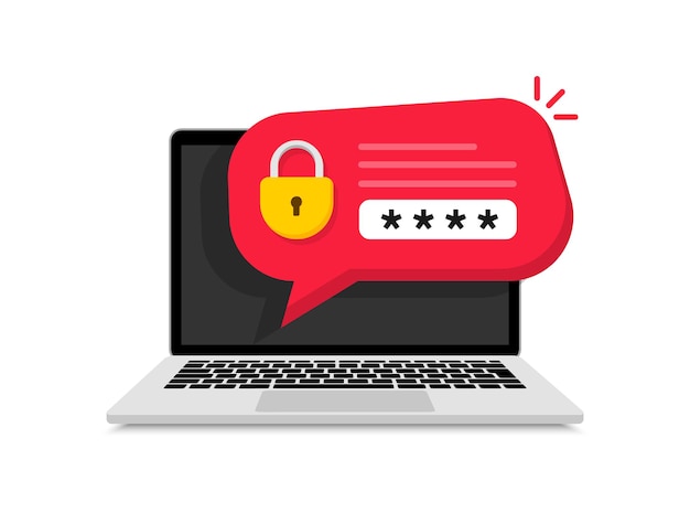 password security notice on laptop verification code notification with lock