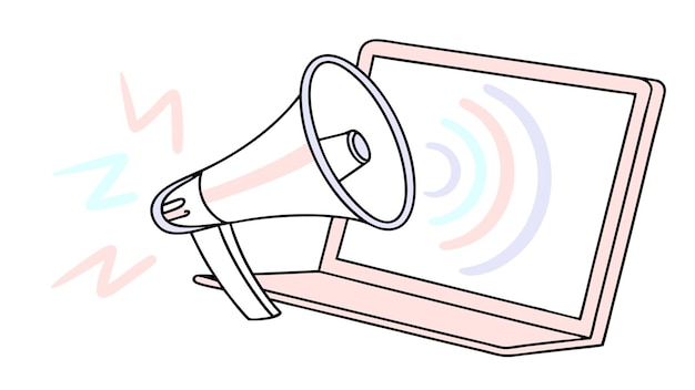 Pastel Megaphone amp Laptop Digital Marketing Illustration Social Media SEO