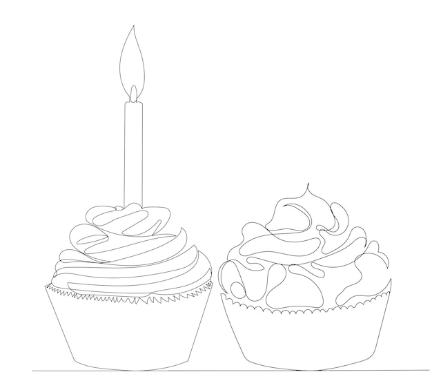 Pastry drawing by one continuous line vector sketch