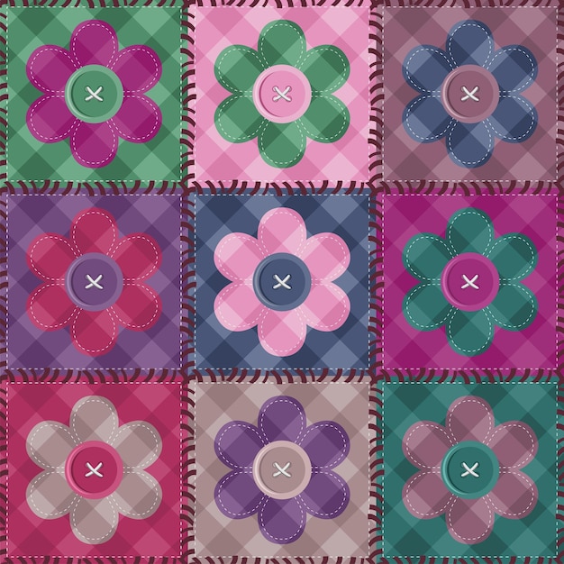 patchwork background with flowers and buttons