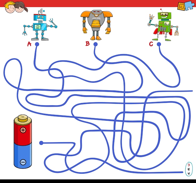 paths maze game with robots and battery