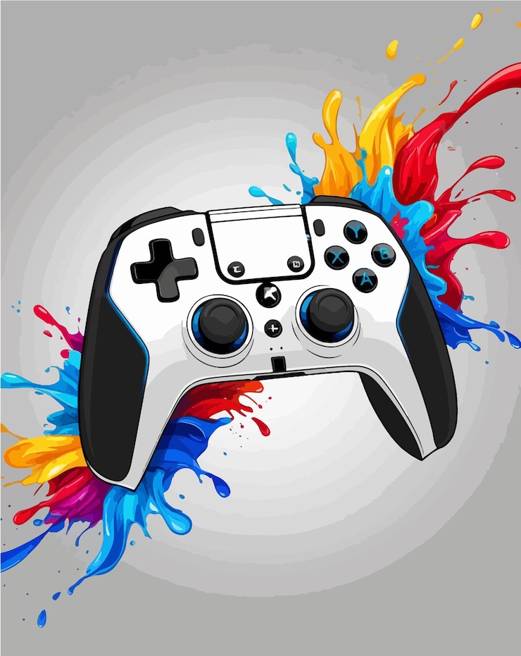 Vektör patlayıcı xbox kontrol cihazı sanatı, canlı renklerin patlaması
