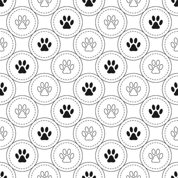 Pattern background with footprints of home pet in circles diagonal direction