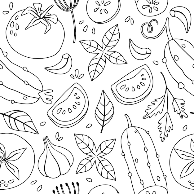 Pattern from doodle vegetables Vector texture for paper textile paper Coloring for kids