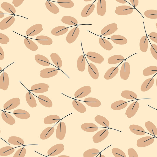 Pattern from natural materials Print in pastel colors from various plants Free hand Seamless pattern Vector illustration