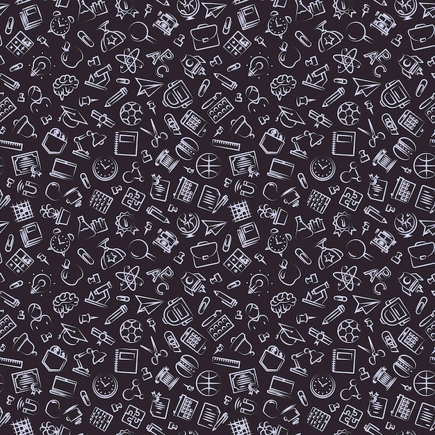 pattern of back to school with modern thin line icons school supplies on black background. school shopping. super sale. vector illustration.
