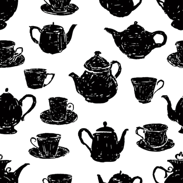 Pattern of the silhouettes of teacups and teapots