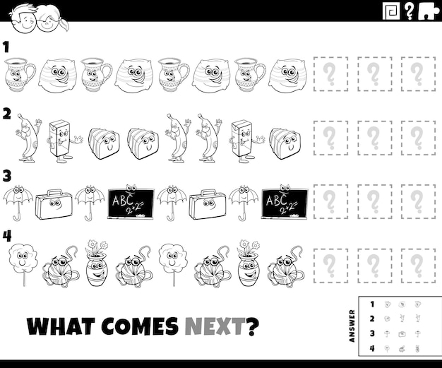 Pattern task with cartoon objects coloring page