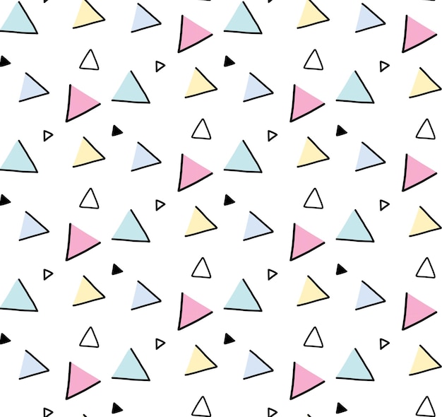 Pattern triangle hand drawn Pattern color triangle violet blue yellow black dot white background