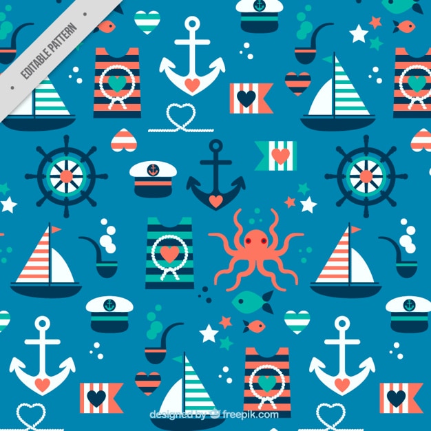 Pattern with cute flat salor elements