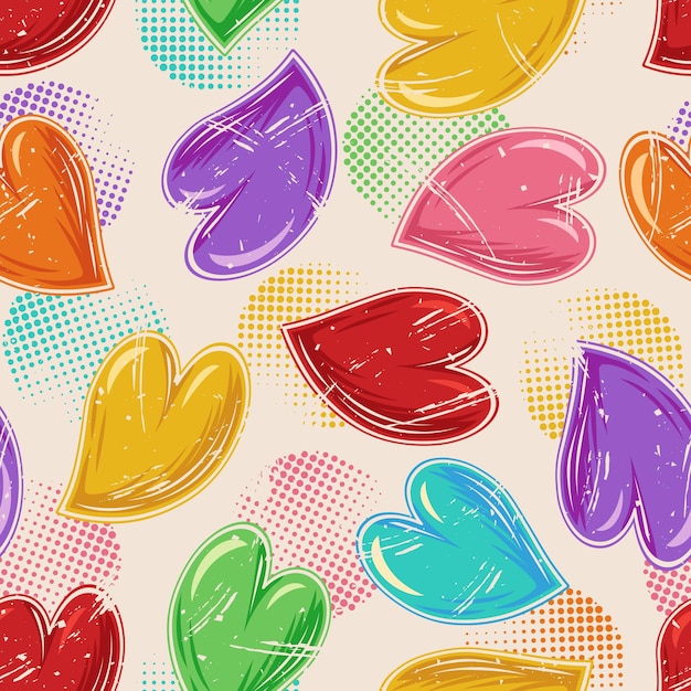 Pattern with distorted hearts halftone shapes