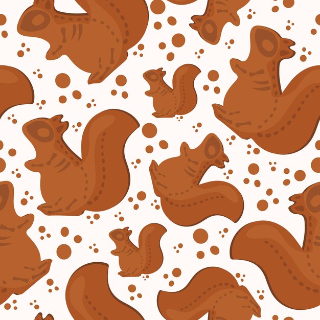 pattern with gingerbread cookies for halloween with a squirrel skeleton design and round crumbs