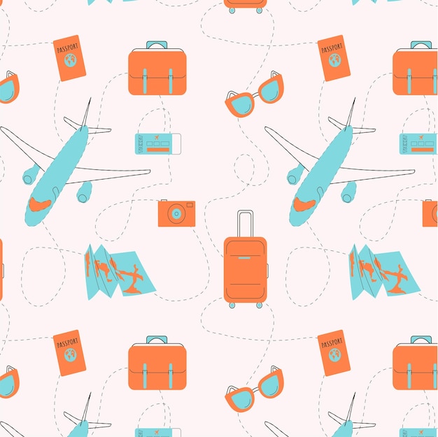 pattern with graphic elements bright background on the theme of leisure and travel