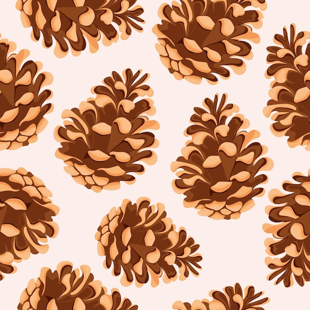 pattern with round halfopen cones of conifers arranged randomly for christmas packaging