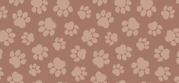 Paw print seamless pattern mocha mousse color cat dog foot animal step background 2025 year Vector