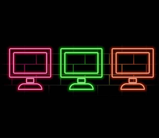 Pc monitor neon icon Simple thin line outline vector of computer parts icons for ui and ux website or mobile application2