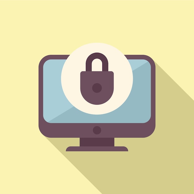 Pc monitor password icon flat vector Personal login Laptop app