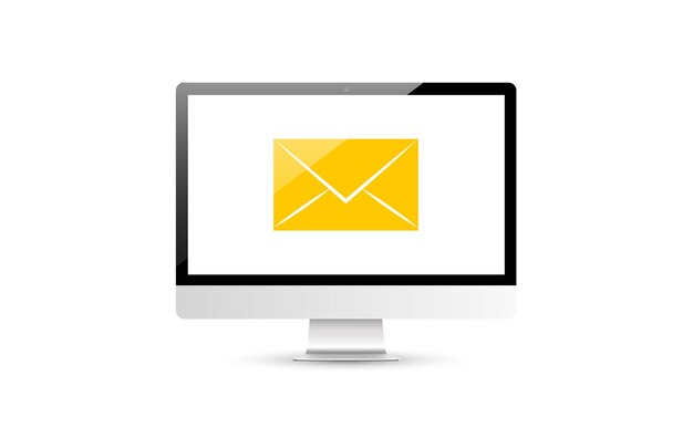 PC with new email envelope. Computer and document on screen. Flat style vector illustration.