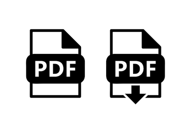 pdf file format black icon download pdf document sign with arrow set of two vector symbols