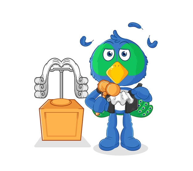 Peacock judge holds gavel character vector