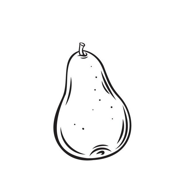 Pear fruit outline icon, drawing monochrome illustration. Healthy nutrition, organic food, vegetarian product.