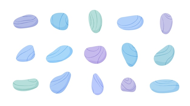 pebble stones collection. different beach pebbles shape set. various forms of smooth rocks