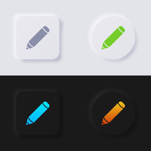 Pencil button icon set Multicolor neumorphism button soft UI Design for Web design Application UI and more Button Vector