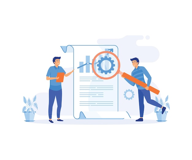 People analyzing market trends and planning seo optimization flat vector modern illustration