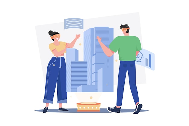 People Building A Virtual World Illustration concept