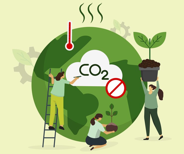 Vektör people care to save earth warning about co2 emission reforestation of tree sustainable environment