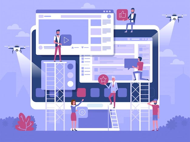 People character decorated web business technology. concept illustration flat design