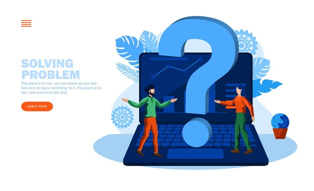 people discussing around question mark on computer concept vector illustration