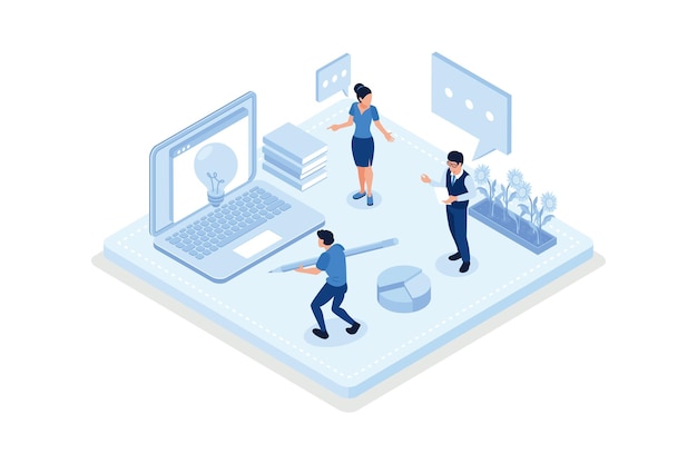 People generating creative business ideas Idea finding isometric vector modern illustration