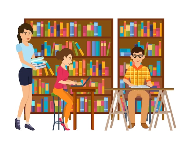 People in library looking for information working with materials literature