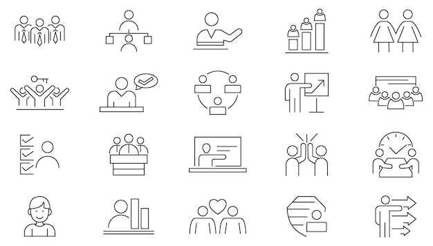 People line icon set teamwork cooperation human meeting management line icon set