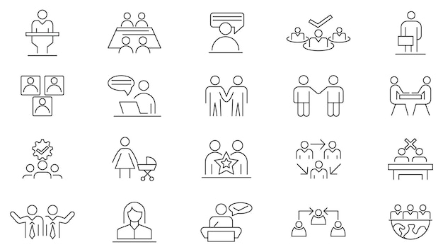 People line icon set teamwork cooperation human meeting management line icon set