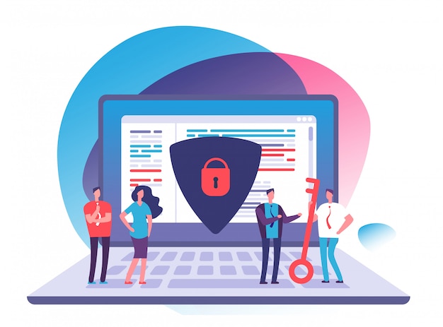 people on laptop with a key