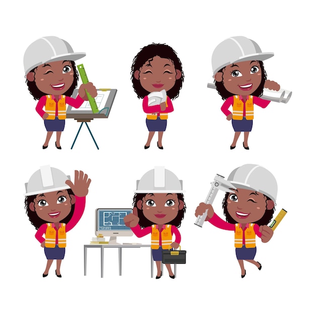 people set  profession  set of builder character in different poses