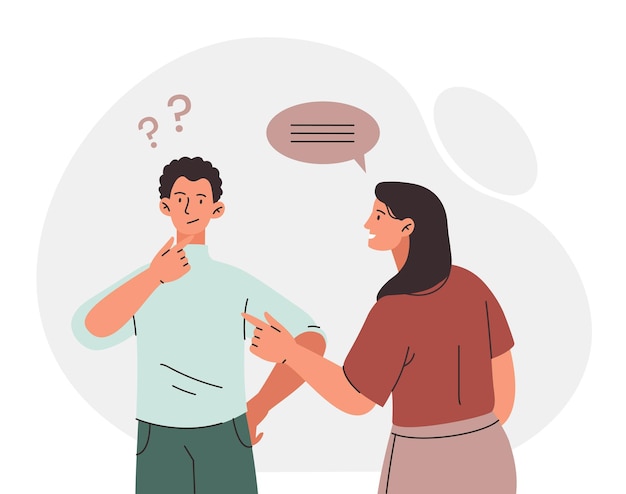 People talking concept girl gives advice to man or asks question friends communicate dispute and