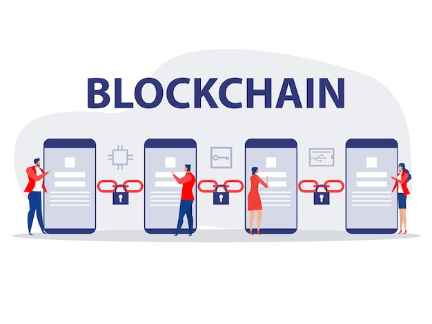 people use technology cryptocurrency and blockchain network concept vector illustration