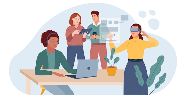 People using technology composition
