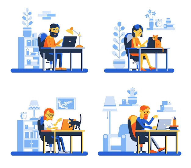 People work with laptops sitting at the table