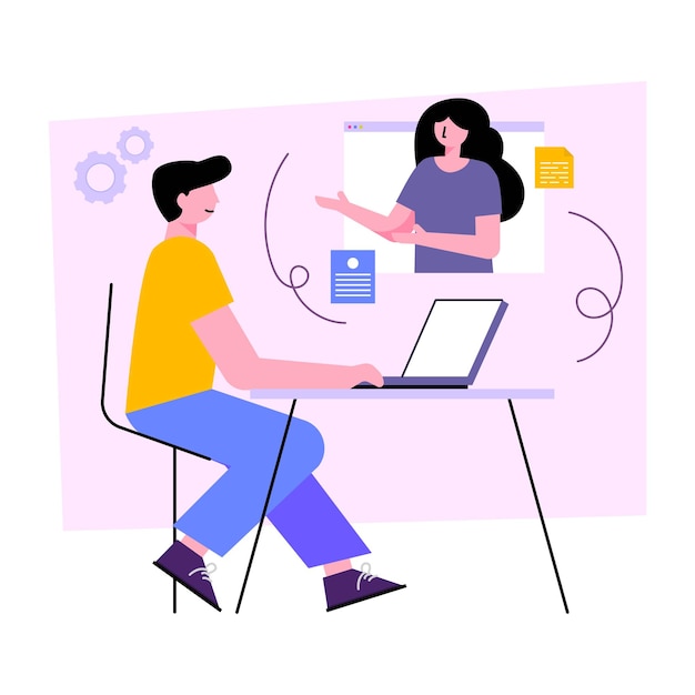 Perfect design illustration of virtual interview