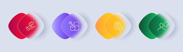 perform tasks set icon solve problems puzzles hand question mark clipboard creative thinking man employee business concept glassmorphism style vector line icon for business and advertising