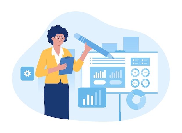 Person analyzing growth graph concept flat illustration