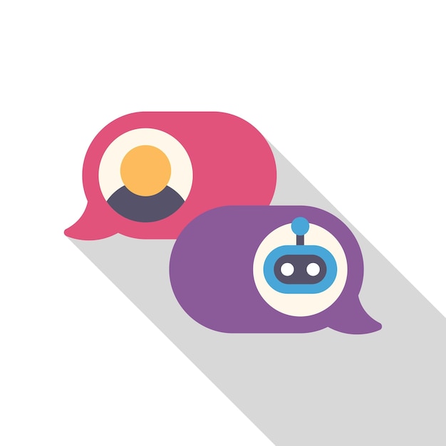 Person chatting with a chatbot in chat bubbles with long shadow