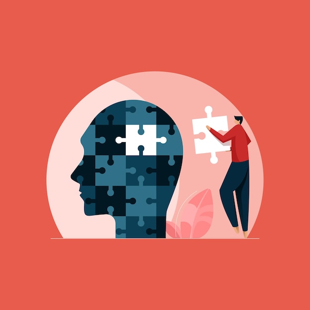 Person Connecting Jigsaw Pieces of Head together Mental and Psychological Help Concept