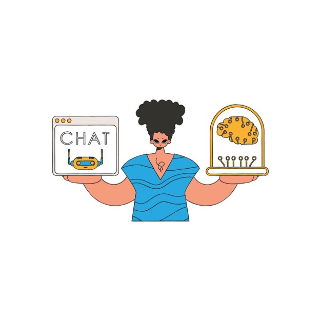 person grasping a roboticlooking ai mind, vector art.